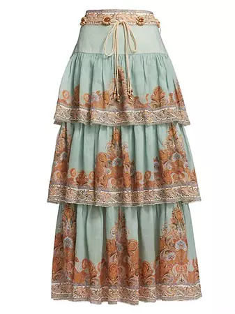 Shop Zimmermann Devi Paisley Tiered Maxi Skirt | Saks Fifth Avenue