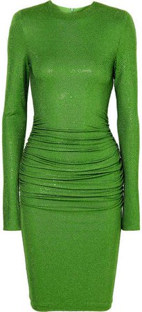 Ruched Crystal-embellished Stretch-jersey Dress - Green