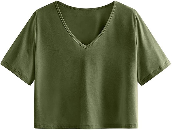 SweatyRocks Women's Casual V Neck Short Sleeve Basic Solid Crop Top T-Shirt Light Purple S at Amazon Women’s Clothing store
