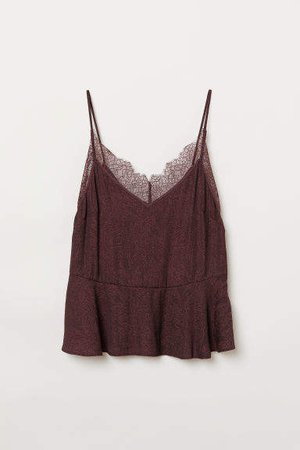 Lace-trimmed Camisole Top - Red