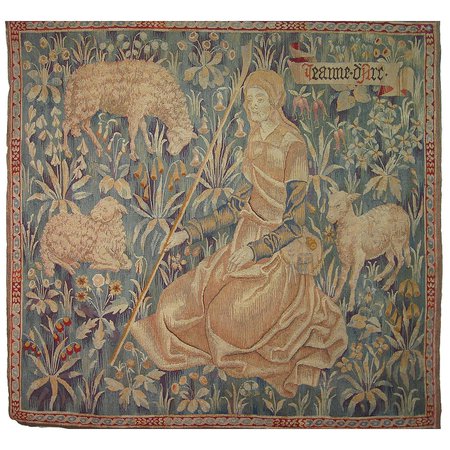 Antique Late 19th Century French Tapestry, Depicting Joan of Arc with Her Sheep For Sale at 1stdibs