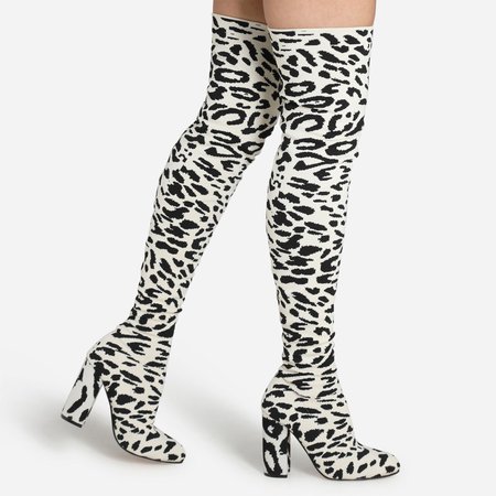 Centrefold Over The Knee Thigh High Long Boot In Leopard Print Knit | EGO
