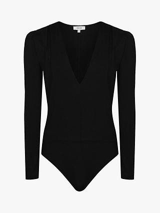 Reiss Valeria V-Neck Bodysuit, Black at John Lewis & Partners