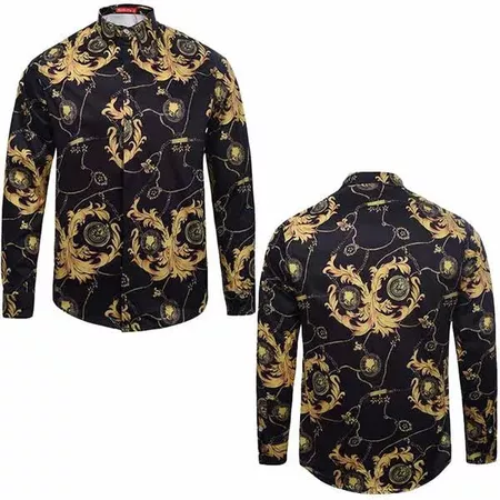 New Medusa Shirts Slim Fit Mens Designer Silk Shirts Retro Gold Chain Floral Stripes Print Chemise Baroque Shirt Arc Hems Long Sleeve Blouse