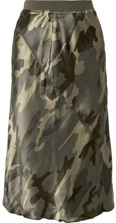 Camouflage-print Silk-satin Skirt - Army green