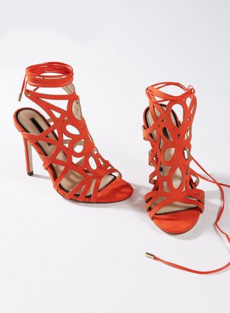 Coral HUN Caged Stiletto Heeled Sandals | Miss Selfridge