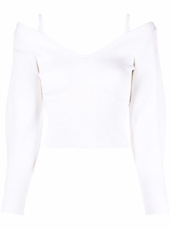 Shop Self-Portrait off-shoulder ribbed knit jumper with Express Delivery - FARFETCH