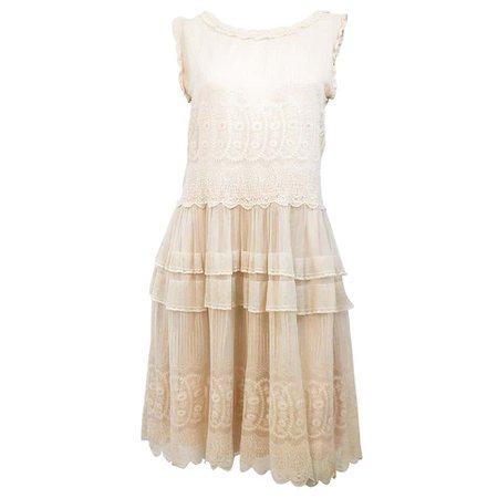 1920s Lace Drop-Waist Dress with Soft Rose Lining For Sale at 1stdibs