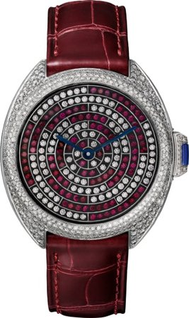CRHPI01101 - Clé de Cartier watch - 40 mm, rhodiumized 18K white gold, diamonds, rubies, alligator skin - Cartier