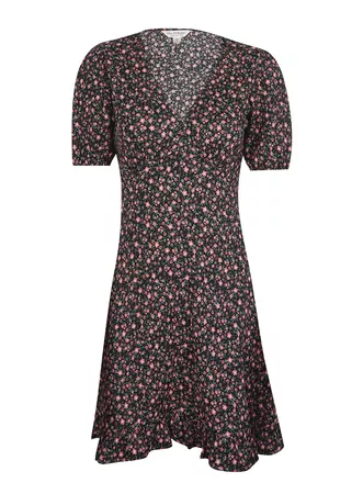 Black Floral Print Fit And Flare Mini Dress | Miss Selfridge