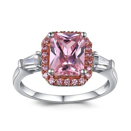 Radiant Cut Pink Sapphire 925 Sterling Silver Engagement Ring - Lajerrio Jewelry