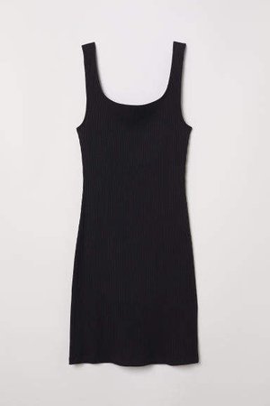 Ribbed Jersey Dress - Black