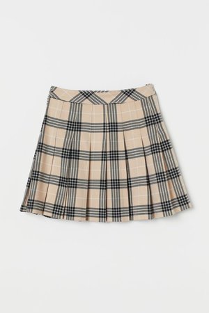 Pleated Skirt - Beige checked - Ladies | H&M US