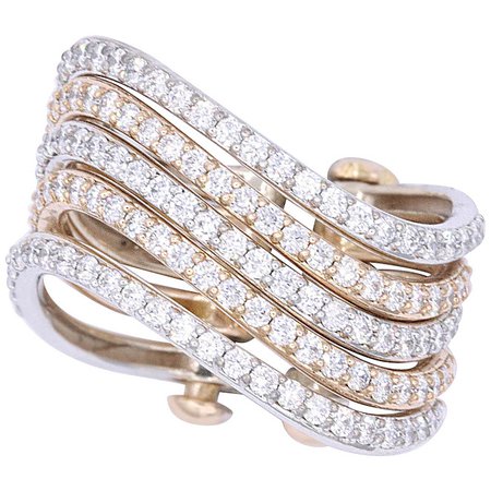 Yellow Gold And White Gold Diamond Layer Ring
