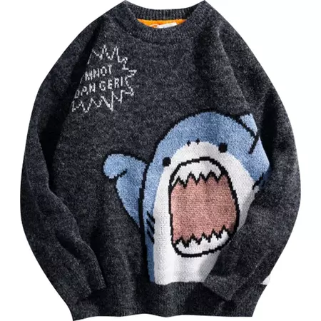 Shark Sweater Men Winter Cartoon Harajuku Korean Y2k Oversized Turtleneck Hip Hop Loose Knit Jumper Pullover High Collar Sweater - AliExpress