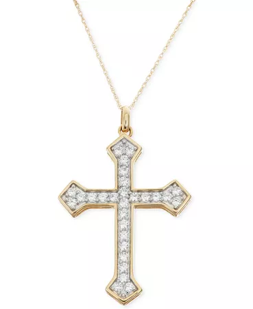Macy's Diamond Cross Pendant Necklace (1 ct. t.w.) in 14k Gold & Reviews - Necklaces - Jewelry & Watches - Macy's