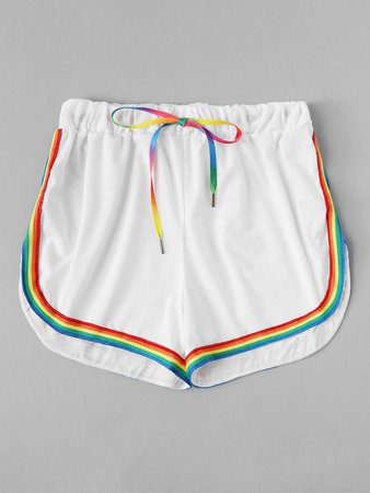 Contrast Rainbow Stripe Trim ShortsFor Women-romwe