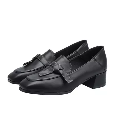 Academia Leather Women's Thick Heel British College Style Single Shoes