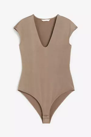 Cap-sleeved Jersey Bodysuit - Beige - Ladies | H&M US
