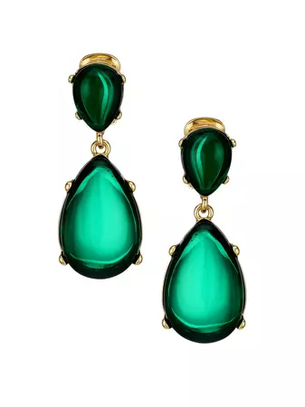 Shop Kenneth Jay Lane Emerald Resin Double-Drop Clip-On Earrings | Saks Fifth Avenue