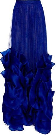 Costarellos Silk Tulle Skirt With Oversized Organza Flowers Size: 36