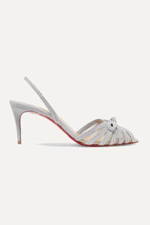 Light gray Araborda 70 crystal-embellished suede and mesh slingback sandals | Christian Louboutin | NET-A-PORTER