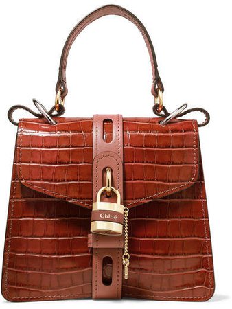 Aby Small Croc-effect Leather Tote - Brown