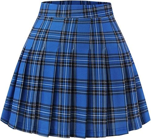 Women’s Pleated Skirt Plaid Skirt High Waist Uniform School Skirts Skater Tennis Skirt with Stretchy Band Green Navy Plaid L at Amazon Women’s Clothing store
