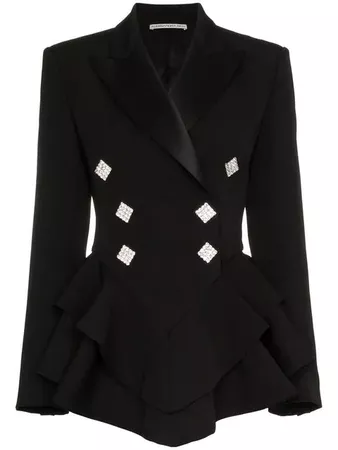 Alessandra Rich Ruffle Crystal Button Wool Tuxedo Jacket - Farfetch