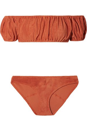 Lisa Marie Fernandez | Leandra off-the-shoulder ruched cotton-blend terry bikini | NET-A-PORTER.COM
