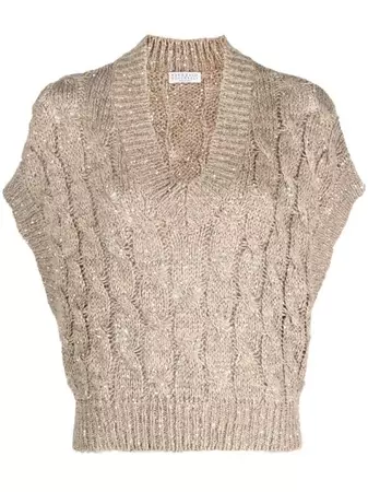 Brunello Cucinelli sequin-embellished cable-knit Sweater Vest - Farfetch