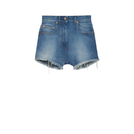 Washed denim shorts with Gucci cherry