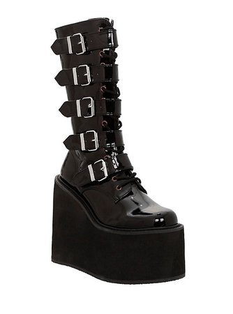 Black Platform Boots with Buckles