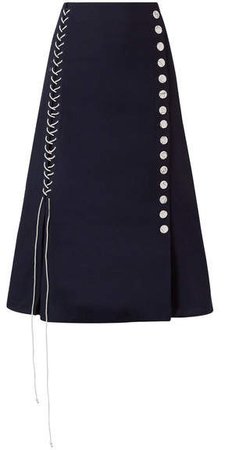 Lace-up Woven Midi Skirt - Midnight blue