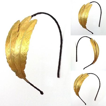 Gold feather headband bridal band side headband | Etsy