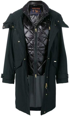 hooded coat with quilted gilet