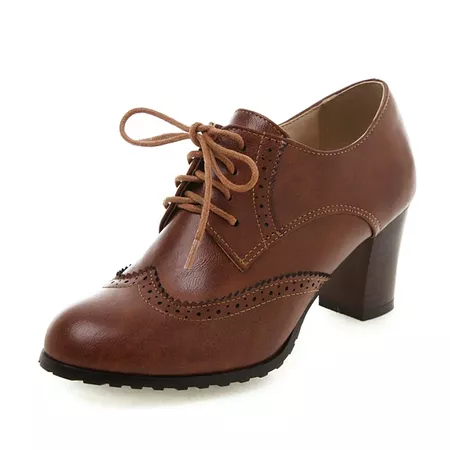 Women's Oxfords Brogue Block Heel Vintage Daily PU Solid Colored Dark Brown