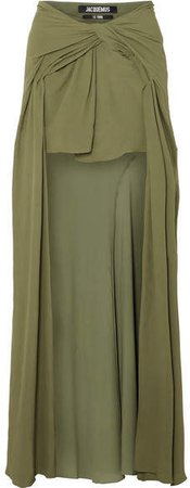 Sahil Asymmetric Draped Crepe Skirt - Army green