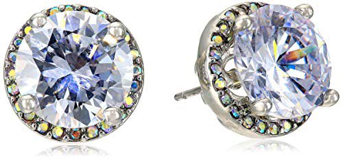 Betsey Johnson Crystal Rhodium Crystal Stud Medium Earrings Crystal Stud Earrings: Clothing