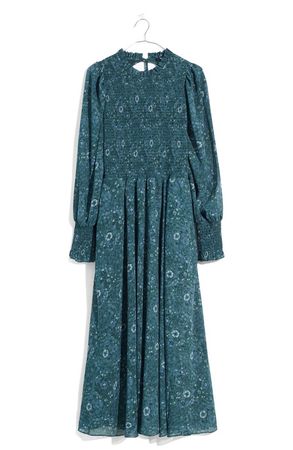 Madewell Lucie Woodland Floral Smocked Long Sleeve Georgette Midi Dress | Nordstrom