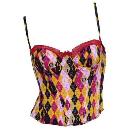 dior by john galliano harlequin print bustier top