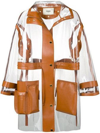 Fendi leather trim see-through raincoat
