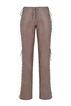 Clothing : Trousers : 'Drew' Mocha Vegan Leather Lace Up Trousers