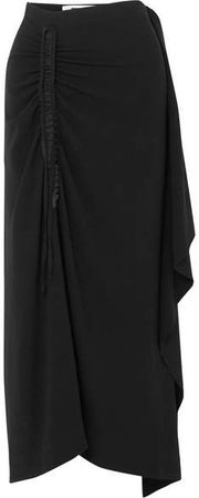 Asymmetric Draped Crepe Skirt - Black