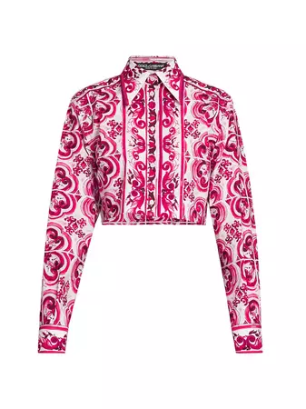 Shop Dolce&Gabbana Maiolica Print Crop Shirt | Saks Fifth Avenue