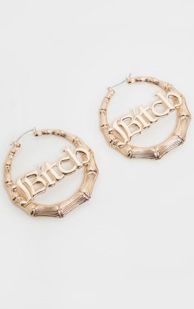 Gold Bitch Slogan Large Bamboo Hoops | PrettyLittleThing USA