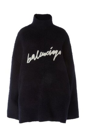 Oversized Embroidered Brushed-Cotton Turtleneck Sweater By Balenciaga | Moda Operandi