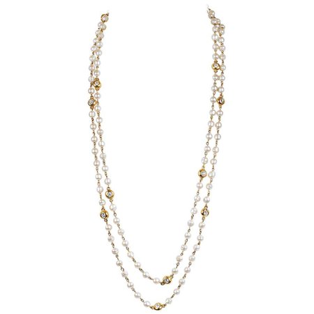 Chanel Pearl and Gold Extra Long Necklace For Sale at 1stDibs