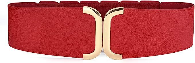Allegra K Lady Textured Faux Leather Stretchy Fabric Cinch Waist Belt Red One Size at Amazon Women’s Clothing store