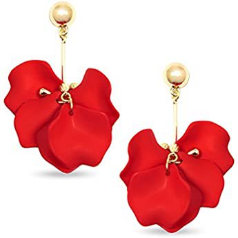 Amazon.com: CEALXHENY Flower Dangle Earrings Boho Layered Floral Petal Drop Earrings Statement Stud Earring for Women Girls (Red): Clothing, Shoes & Jewelry